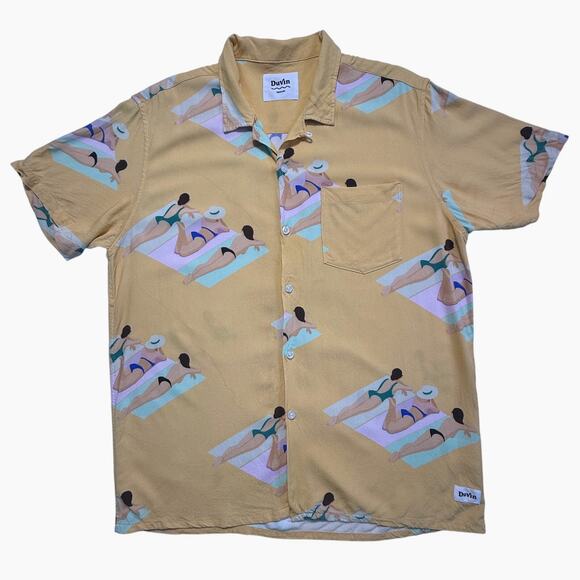 Duvin Design Co. "Have A Day" Button-Up Shirt Beach Sunbather Print Men Size M - Picture 1 of 11